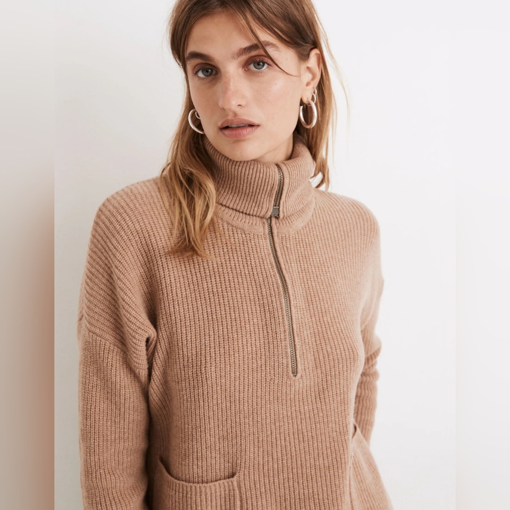 Madewell Glenbrook Half-Zip Pullover Wool Sweater in Camel Tan Size Large